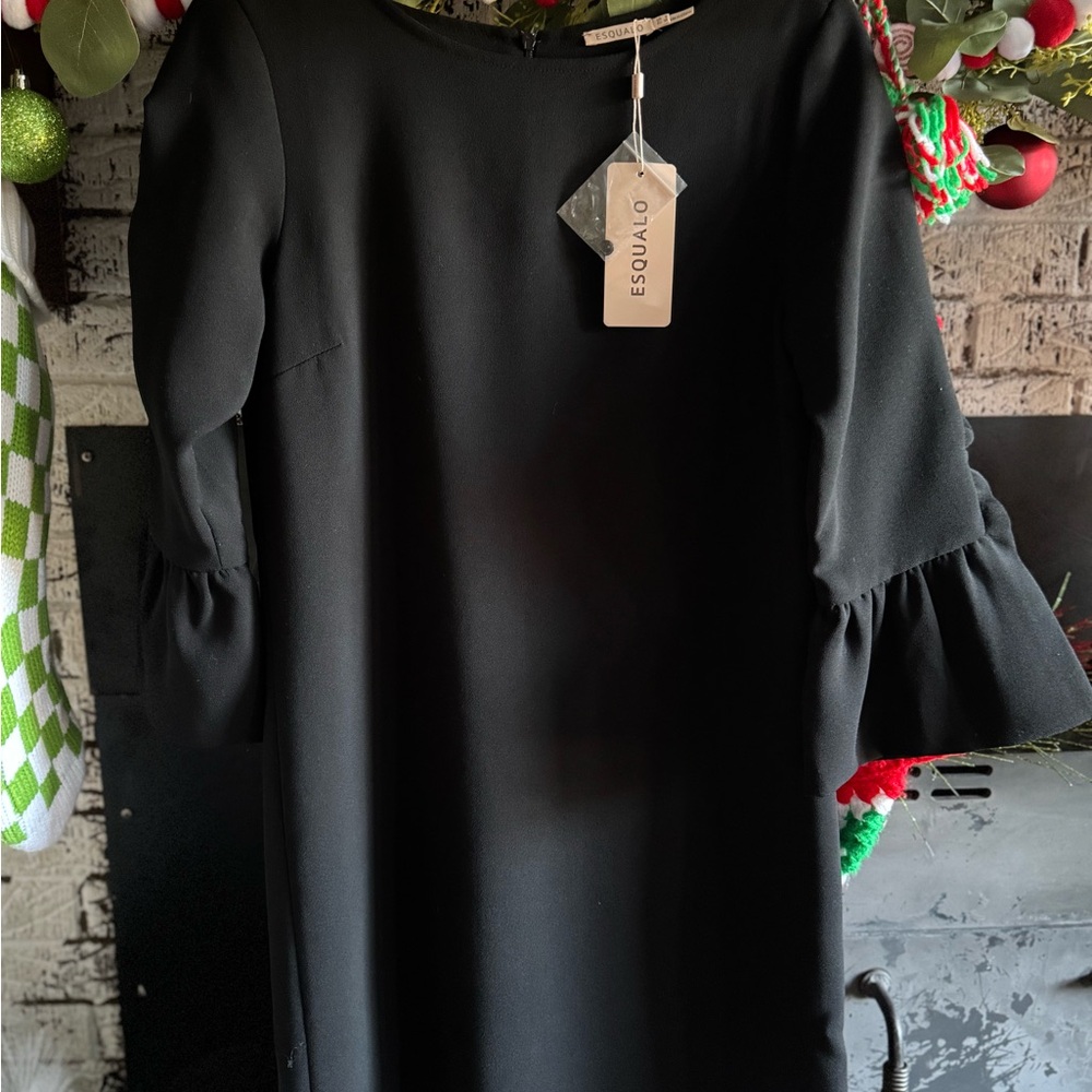 ESQUALO Elegant Black Long Sleeve Dress